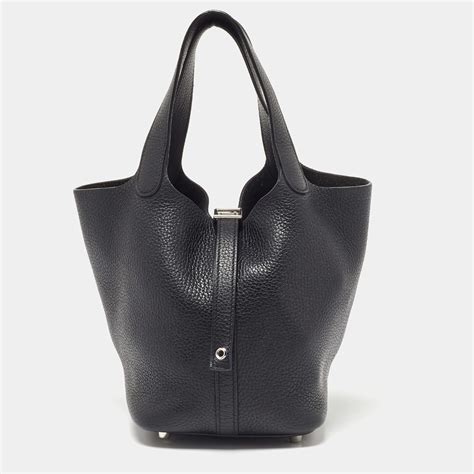 hermes black taurillion leather bag|HERMES Taurillon Clemence Picotin Lock 18 PM Black.